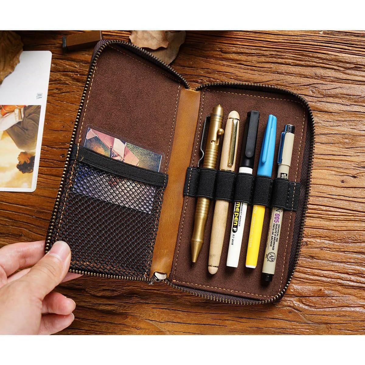 Amazon.co.jp: HIMHERCOM ペンケース レザー ファスナー筆箱 固定